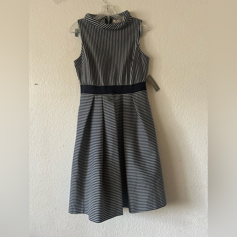 New York & Company Black and White Striped Midi Dress